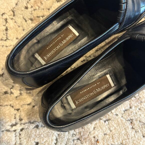 Johnston & Murphy Black Leather Tassel Slip On Loafer Size 12 M Vintage - Picture 2 of 9
